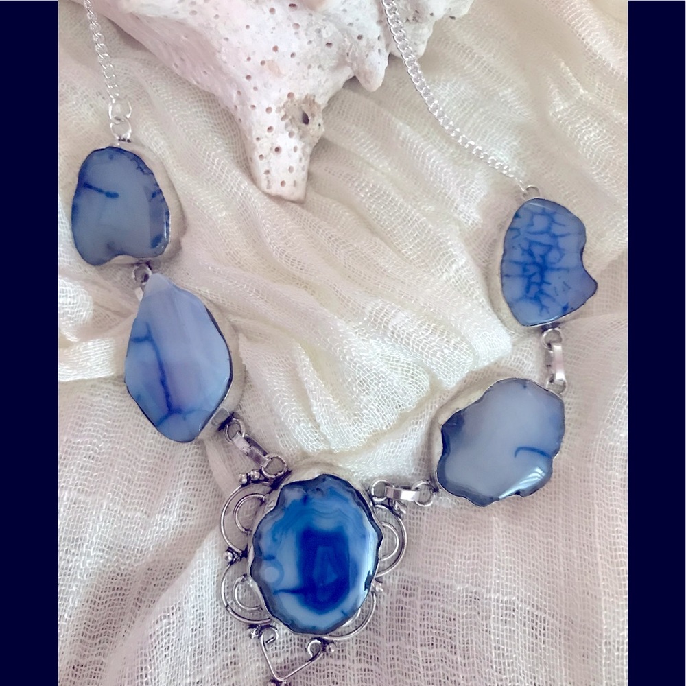 NEW Solar Quartz Druzy 925 Silver Necklace - Picture 1 of 4